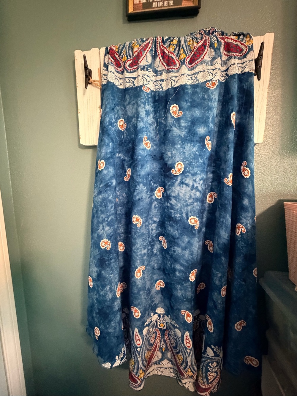 Blue Paisley Border strapless dress - Boho Print
